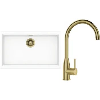 Granitový dřez Set Schock S29-3 (dřez Kiruna N-100XL Day + baterie Kavus White Gold + komponenty White Gold)