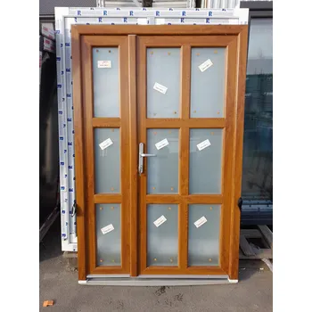 Vchodové dveře SOFT vchodové plastové dveře HAVAJ, mléčné sklo, 130x200, zlatý dub/bílá (dvoukřídlé plastové dveře 130x200 cm)