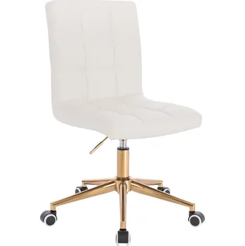 Otočné křeslo ekokůže Vestland na zlaté podstavě s kolečky - bílé