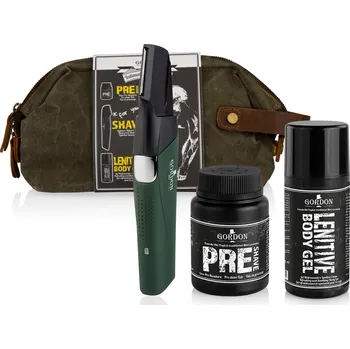 Kosmetická sada Gordon Barber Intimate Shaving Kit - Holicí strojek na intimní partie muže + Mastek na holení + Gel po holení + Cestovní pouzdro Dárková sada