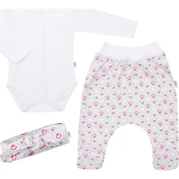 Kojenecké oblečení 3-dílná bavlněná kojenecká souprava New Baby Kiddy bílo-růžová 62 (3-6m)