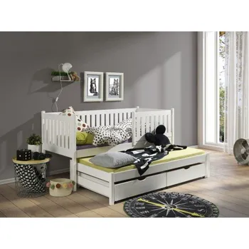 Postel Dřevěná postel Patryk s výsuvným lůžkem a úložným prostorem Rozměr postele: 80x180 cm, Odstín postele: ořech