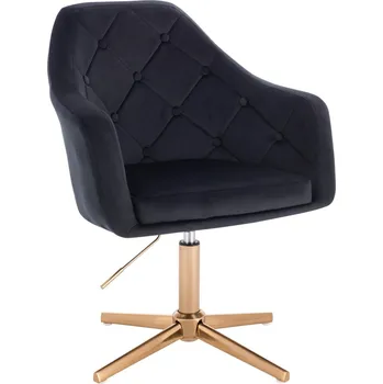 Otočné křeslo Hamar velur na zlatém kříži - černé