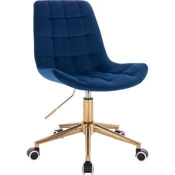 Otočné křeslo Voss velur na zlaté podstavě s kolečky - modré