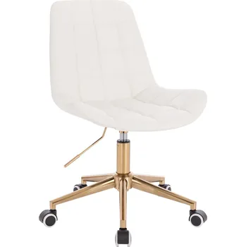 Kosmetické křeslo ekokůže Voss na zlaté podstavě s kolečky - bílé
