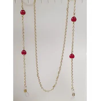 Řetízek Řetízek na brýle - zlatý s červenými srdíčky