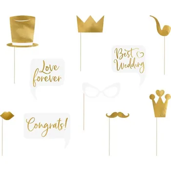 Party dekorace PartyDeco Rekvizity do svatebního fotokoutku zlaté 10ks