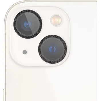 Tvrzené sklo se třpytivými rámečky k ochraně čoček fotoaparátu pro iPhone 13 / 13 mini - černé