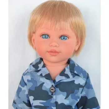 Panenka Vestida de Azul DAV-9002 David jeans corto rojo, camisa camuflaje azul y sandalias 45 cm