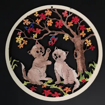 AMADEA Dřevěná ozdoba barevná kočky v kolečku 19 cm