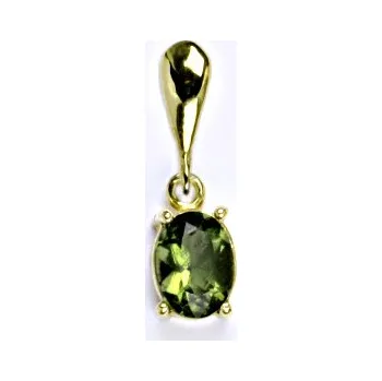 Drahý kámen Zlatý přívěšek,přírodní vltavín, žluté zlato 14 ct, váha 1,36 g, P 1245