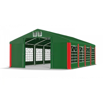 Zahradní stan Párty stan 4x16x2m střecha PVC 560g/m2 boky PVC 500g/m2 konstrukce ZIMA PLUS Zelená Zelená Červená