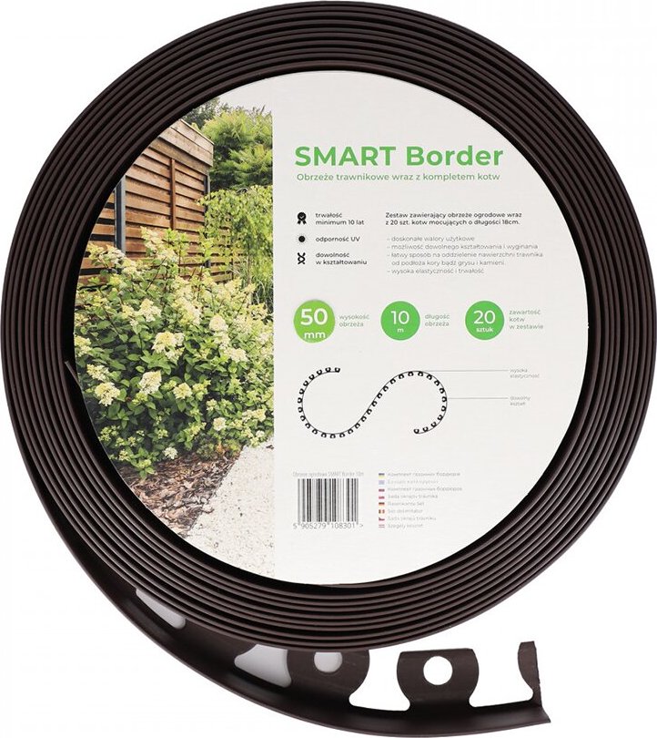 Hnědý plastový zahradní obrubník Smart Border - 10 m x 0,2 cm x 5 cm