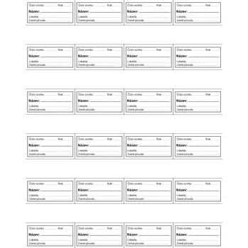 Obývací stěna Popisky minerálů s podstavou - arch A4, 50 x 25 mm