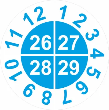 Papír Kalibrační štítek 2026-2029 samolepící vinylová fólie 25 mm aršík 30 kusů