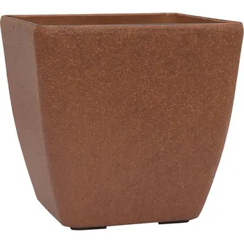Venkovní plastový květník hnědý čtyřhran 28x28x28 (Venkovní plastový květináč s imitací kamene)