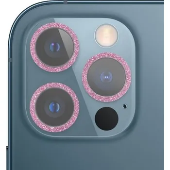 Tvrzené sklo se třpytivými rámečky k ochraně čoček fotoaparátu pro iPhone 12 Pro - růžové