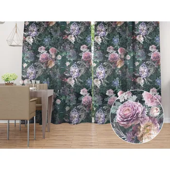 ubrus Dekorační závěs BM-010 Velké fialové květy na tmavě zeleném 140x140 cm