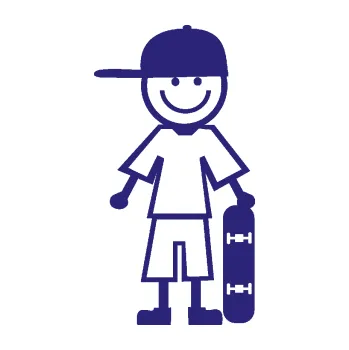 samolepka Cartoon family kluk 003 pravá skateboardista (22 - střední modrá) SAMOLEPKA NA AUTO, NÁLEPKA, FÓLIE, POLEP, TUNING, VLASTNÍ TEXT, TISK, AUTOSAMOLEPKY.cz, POLEPY, OBRÁZEK, LOGO, 3D STICKERS