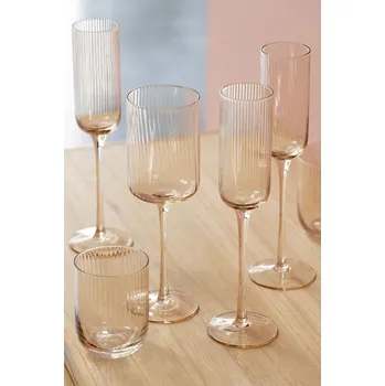 Sklenice Jantarová sklenička na šampaňské s vroubkováním Ralph - Ø7*26cm / 180ml