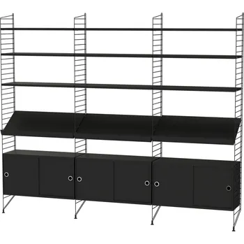 Knihovna STRING Policová sestava STRING Living Room G, knihovna s úložným prostorem, černá