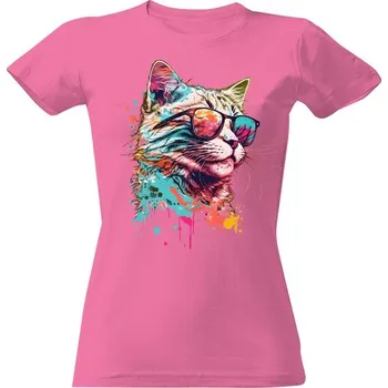 Dámské tričko Tričko s potiskem Barevná kočka s brýlema dámské