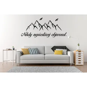 Samolepící dekorace Lepy.cz Samolepka na zeď Nepřestávej objevovat - hory Velikost (šířka x výška): 75x32cm, Barevná varianta: Světle růžová