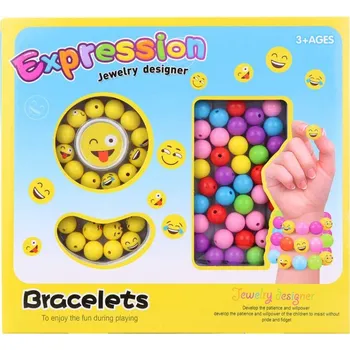 Dětské navlékací korálky Korálky navlékací barevné smajlík Emoji výroba náramků kreativní set v krabici