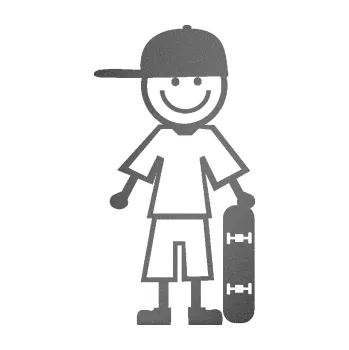 samolepka Cartoon family kluk 003 pravá skateboardista (41 - grafitová metalíza) SAMOLEPKA NA AUTO, NÁLEPKA, FÓLIE, POLEP, TUNING, VLASTNÍ TEXT, TISK, AUTOSAMOLEPKY.cz, POLEPY, OBRÁZEK, LOGO, 3D STICKERS
