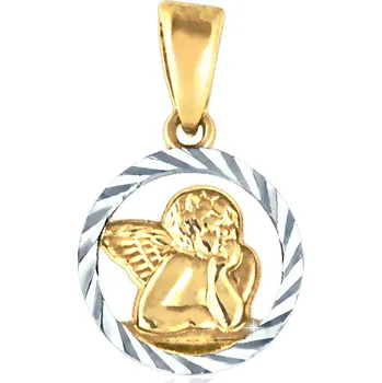 Přívěsek GEMMAX GUPCN2207 Kulatý zlatý přívěsek renesanční Andělíček – Raffael, žluto-bílé zlato – zlatý šperk ryzosti 585/1000 v Dárkovém balení s Certifikátem GUPCN-22071