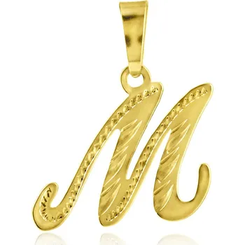 Přívěsek GEMMAX Original – garance kvality Zlatý přívěsek Písmenko M - psací ruční rytina – zlatý šperk ryzosti 585/1000 v Dárkovém balení s Certifikátem GUPYN-56871