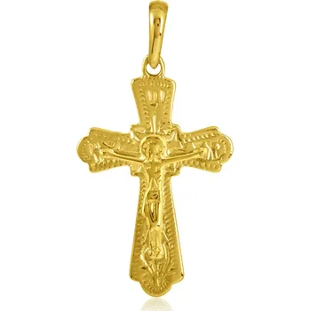 Přívěsek GEMMAX Zlatý přívěsek Ježíš Kristus na kříži – zlatý šperk ryzosti 585/1000 v Dárkovém balení s Certifikátem GUPYN-29751