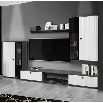 Obývací stěna Obývací stěna SALSA matera / bílé MDF lamely, 235 cm