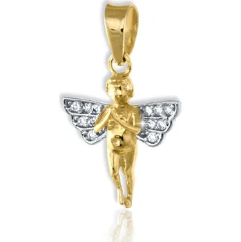 Přívěsek GEMMAX Zlatý přívěsek Andělíček zdobený zirkony – zlatý šperk ryzosti 585/1000 v Dárkovém balení s Certifikátem GBPCB-18901