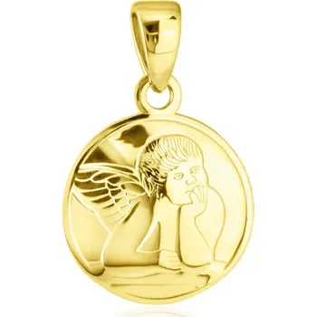 Přívěsek GEMMAX Kulatý zlatý medailonek renesanční Andělíček – Raffael – zlatý šperk ryzosti 585/1000 v Dárkovém balení s Certifikátem GUPYN-35751