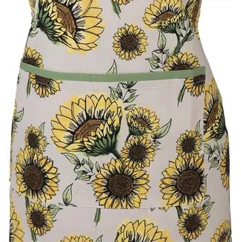 Kuchyňská zástěra Béžová bavlněná zástěra se slunečnicemi Sunny Sunflowers - 70*85 cm