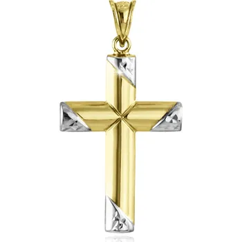 Přívěsek GEMMAX Zlatý plastický přívěsek kříž – zlatý šperk ryzosti 585/1000 v Dárkovém balení s Certifikátem GUPCN-26751