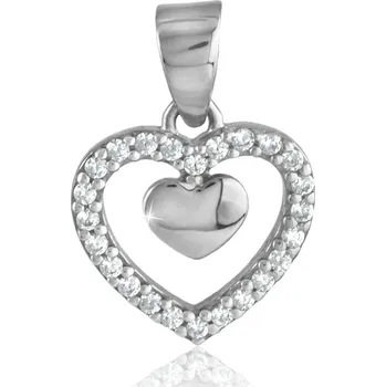 Přívěsek GEMMAX Zlatý přívěsek Srdíčko v srdíčku z bílého zlata se zirkony – zlatý šperk ryzosti 585/1000 v Dárkovém balení s Certifikátem GLPWB-29271