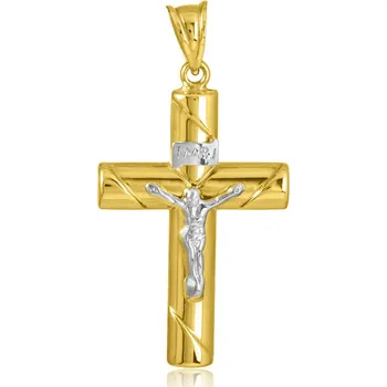 Přívěsek GEMMAX Zlatý přívěsek Ježíš na kříži – zlatý šperk ryzosti 585/1000 v Dárkovém balení s Certifikátem GUPCN-29771