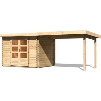 Zahradní domek dřevěný domek KARIBU BASTRUP 3 + přístavek 300 cm (91532) natur