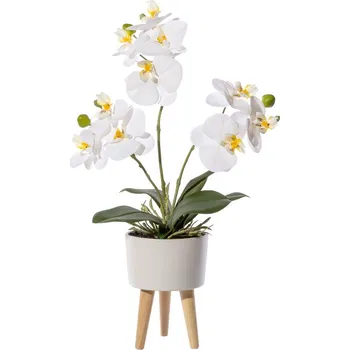 umělá květina Umělá Orchidej bílá v květináči na nožičkách, 42cm