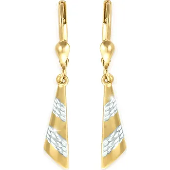 Náušnice GEMMAX Zlaté visací náušnice - gravírované, žluto-bílé zlato – zlatý šperk ryzosti 585/1000 v Dárkovém balení s Certifikátem GLECN-22871