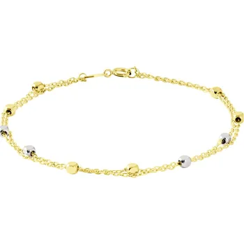 Náramek GEMMAX Elegantní zlatý řetízkový náramek s korálky délka 18 cm – zlatý šperk ryzosti 585/1000 v Dárkovém balení s Certifikátem GLBCN-18-40891