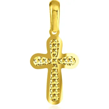 Přívěsek GEMMAX Original – garance kvality Oblý třpytivý zlatý křížek – zlatý šperk ryzosti 585/1000 v Dárkovém balení s Certifikátem GUPYN-30041