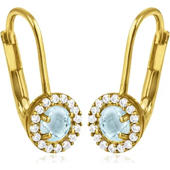 Náušnice GEMMAX Klasické zlaté náušnice s bílými a bledě modrými zirkony – zlatý šperk ryzosti 585/1000 v Dárkovém balení s Certifikátem GLEYM-29161