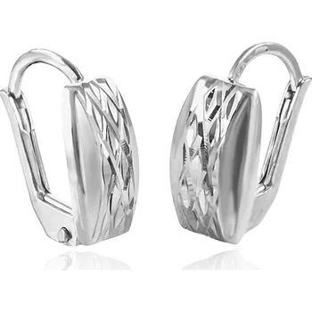 Náušnice GEMMAX Náušnice z bílého zlata s gravírovanou mřížkou – zlatý šperk ryzosti 585/1000 v Dárkovém balení s Certifikátem GLEWN-28001