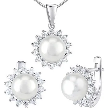 Souprava šperků Stříbrné šperky s přírodní bílou perlou - náušnice a přívěsek LPS0156