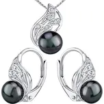 Stříbrný set šperků GENEVIE s přírodní perlou v barvě černá Tahiti - náušnice a přívěsek LPS1697BS
