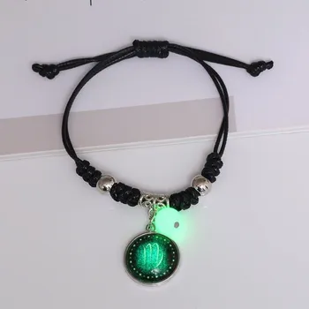 Šperk Jewelry Vyplétaný náramek s přívěškem a korálkem Fluorescenční - znamení zvěrokruhu (Tyrkysový) Panna (23. 8. až 22. 9.)