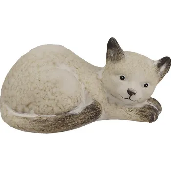 Terakotová béžová kočka ležící 15,3 cm (Dekorace s kočkou)